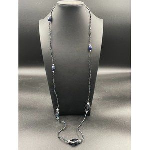 Blue iridescent Seed Beaded & Accent Beaded Necklace Length 36 Inches